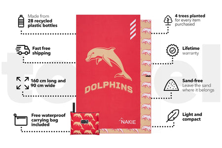 Dolphins - NRL Recycled Sand Free Beach Towel