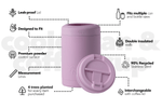 Dusty pink insulated can cooler with leak-proof lid and measurement lines, shown with removable lid displayed separately preview #3