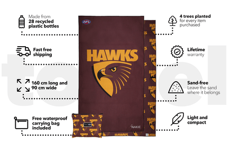 Hawthorn Hawks - AFL Recycled Sand Free Beach Towel