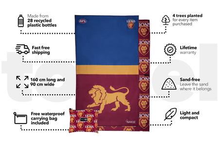 Brisbane Lions - AFL Recycled Sand Free Beach Towel