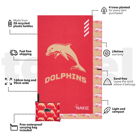 Dolphins - NRL Recycled Sand Free Beach Towel