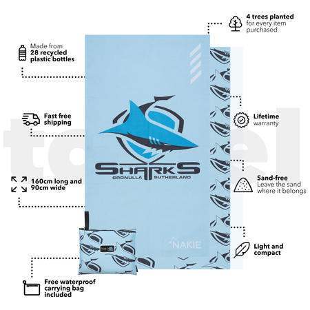 Sharks - NRL Recycled Sand Free Beach Towel