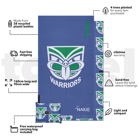 Warriors - NRL Recycled Sand Free Beach Towel