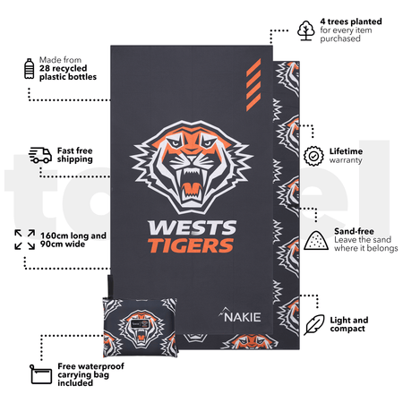 Tigers - NRL Recycled Sand Free Beach Towel