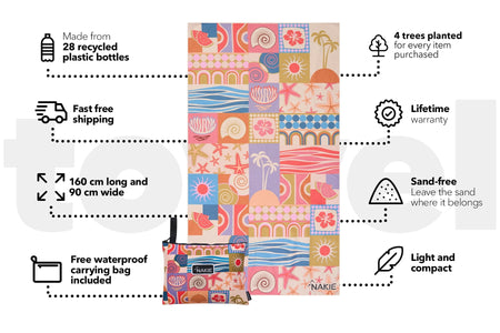 Retro Shores - Recycled Sand Free Beach Towel