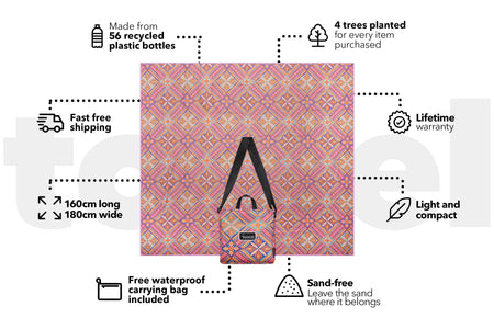 XL Rosy Tides - Recycled Sand Free Beach Blanket