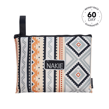 Studio shot showcasing Nakie's eco-friendly beach towel, made from recycled plastic bottles, combining sustainability with style for beach adventures